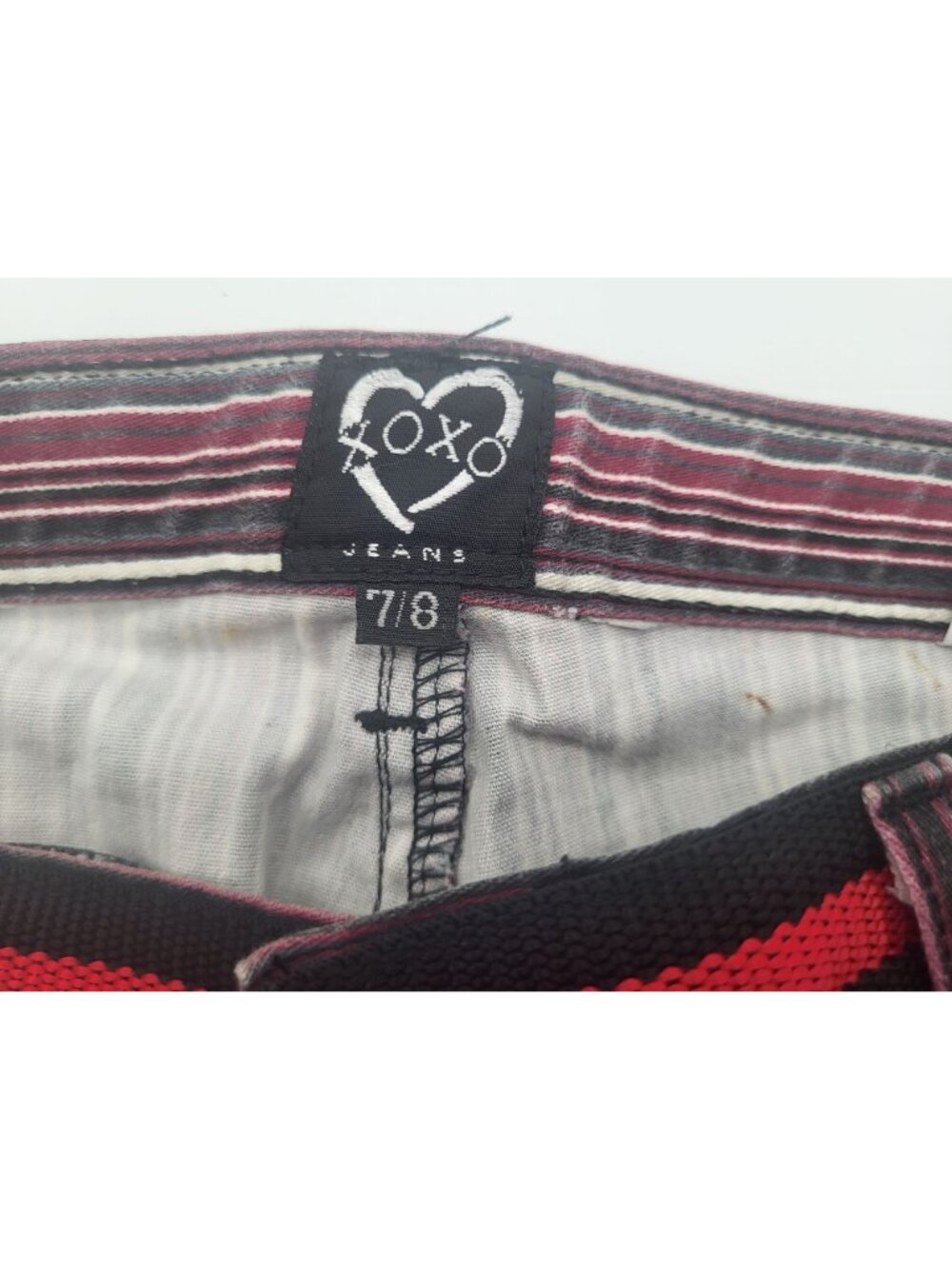 Vintage y2k XOXO Jeans SZ 7/8 Striped Bootcut Grunge Red Black - Picture 9 of 9